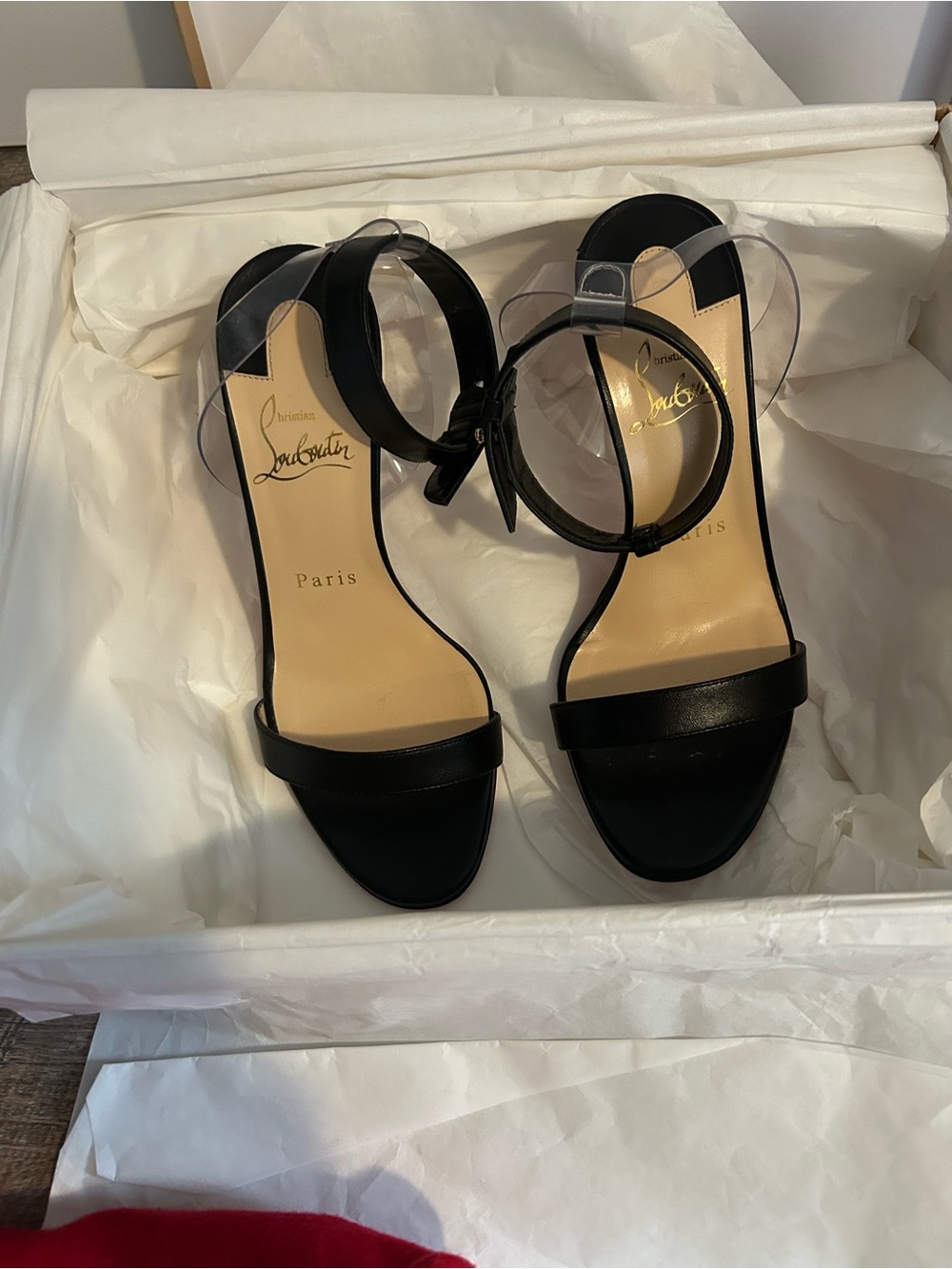 Christian Louboutin Black Leather Open-Toe Ankle-Strap Heels